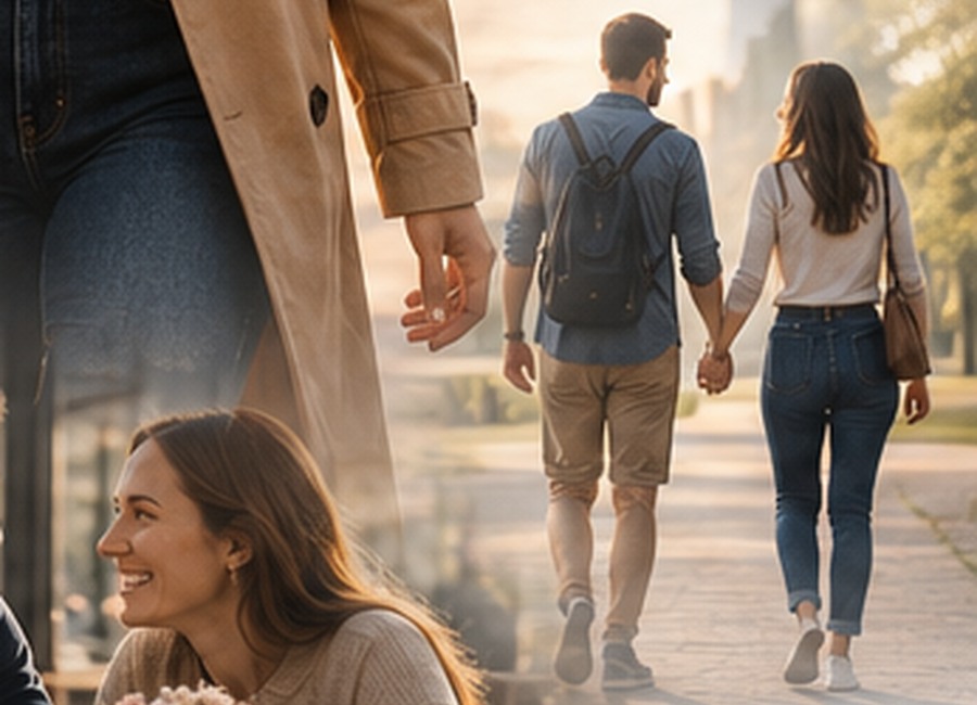 A couple walking together outdoors